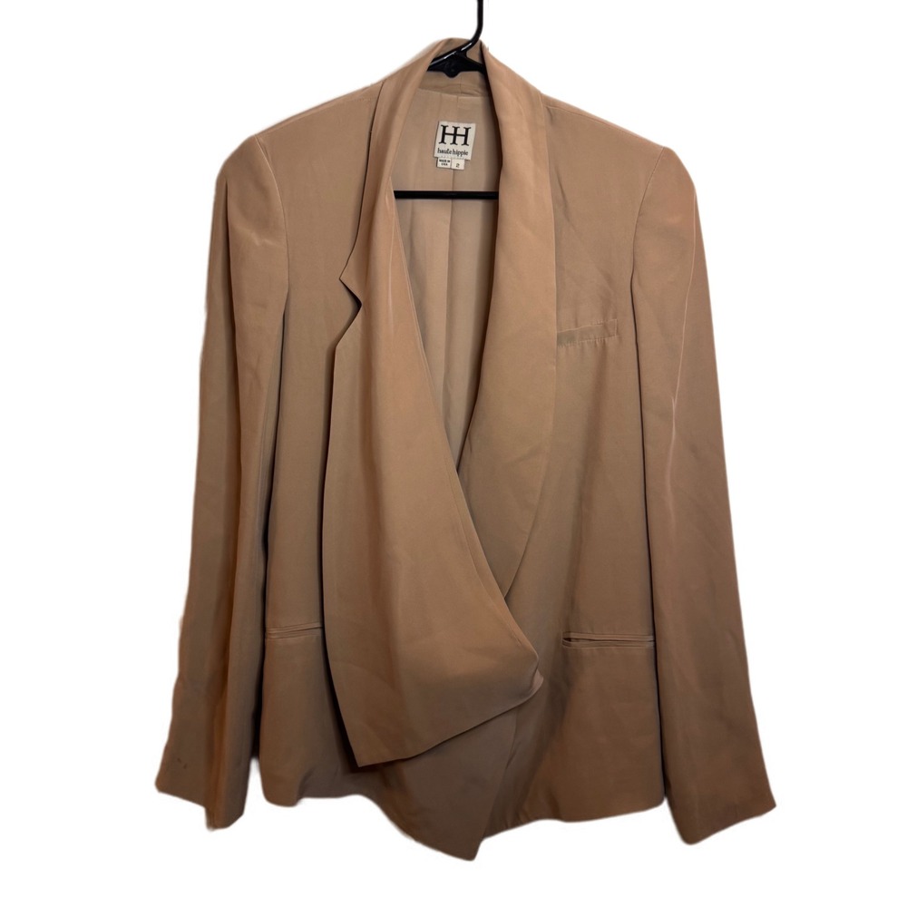 Haute Hippie Blazer Size 2 Tan 100% Silk Made in USA Drape‎ Front Jacket $530